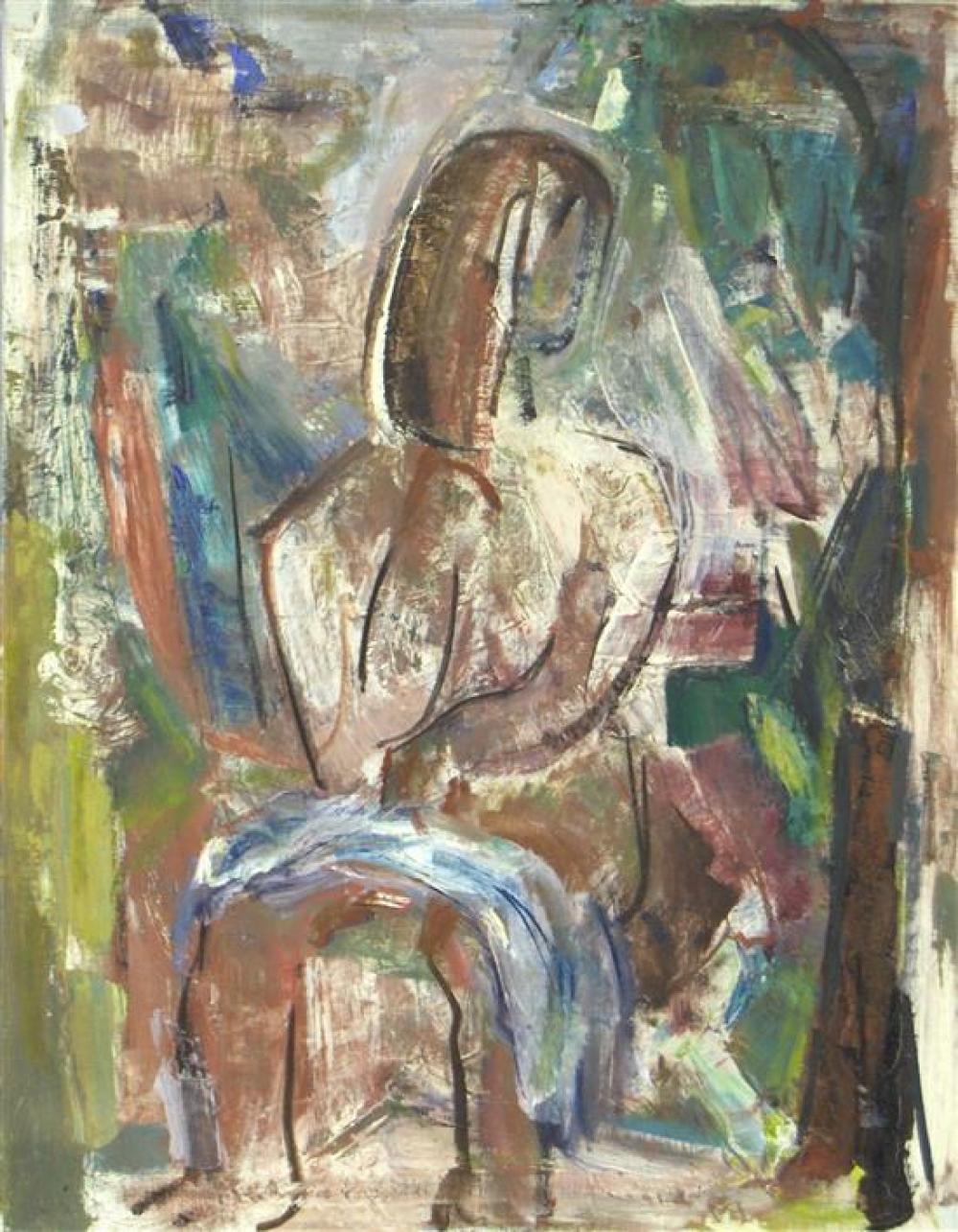 Appraisal: Marion Huse American - Abstract Seated Figure oil on canvas