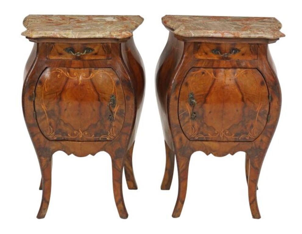 Appraisal: pair Italian Louis XV style burlwood bedside cabinets th c