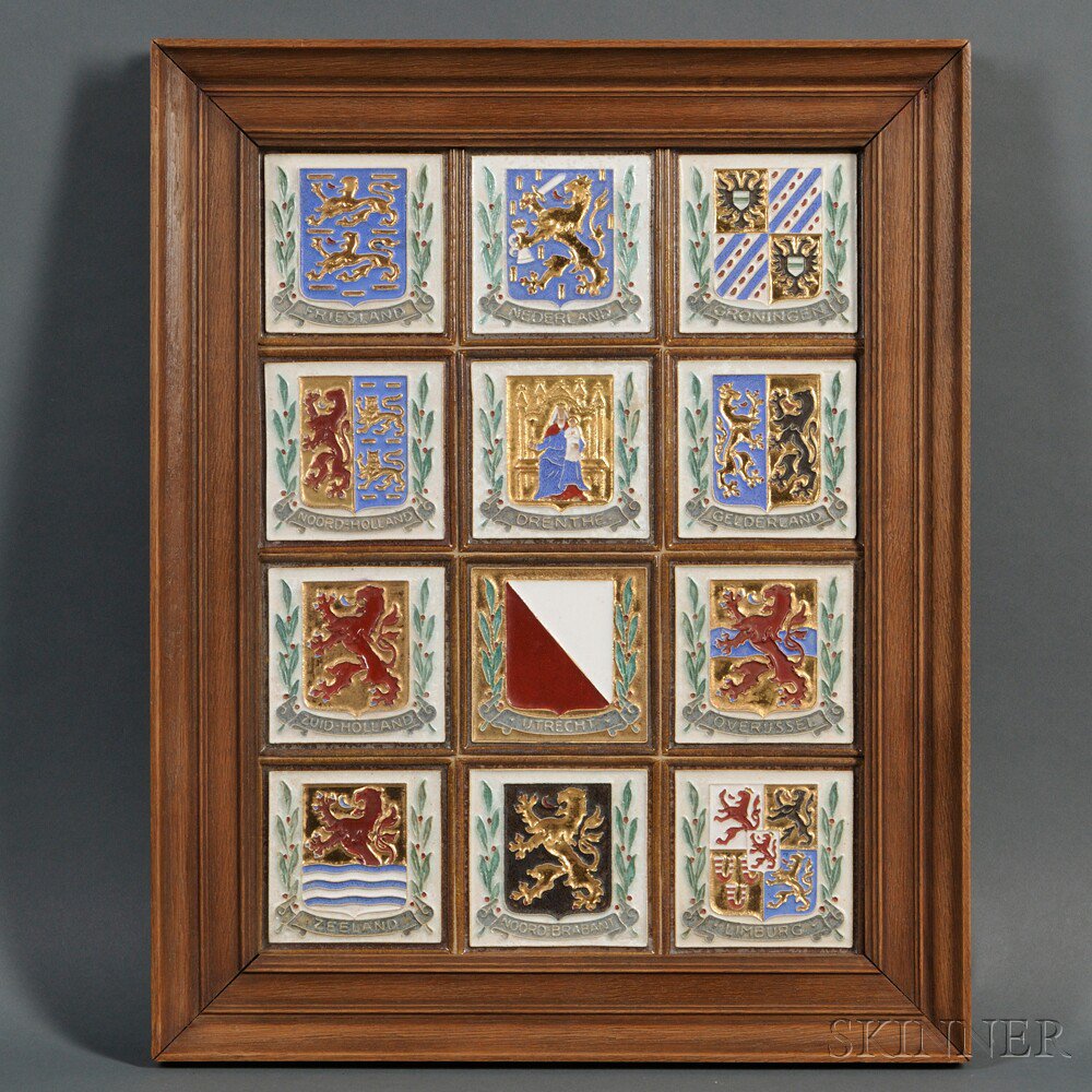 Appraisal: Framed Group of Twelve Ceramic Tiles Holland th century each