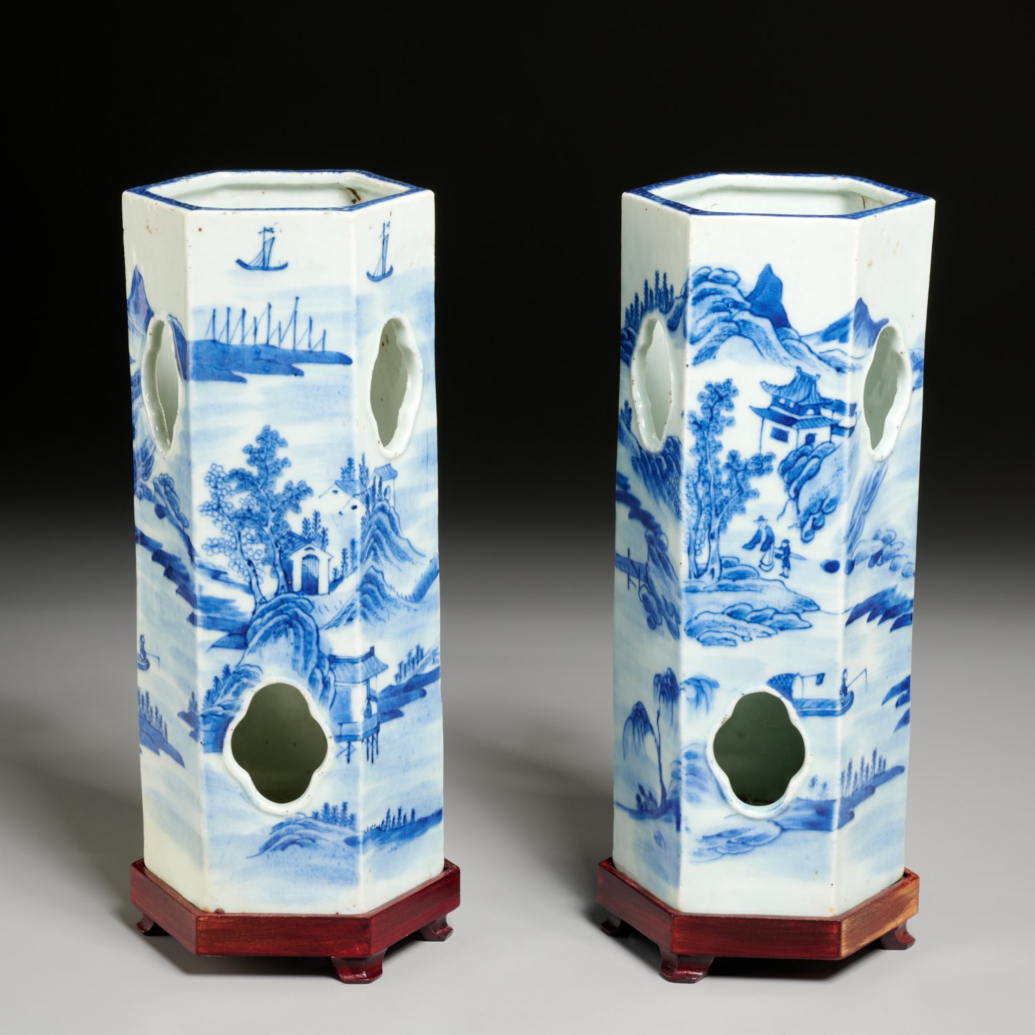 Appraisal: PAIR CHINESE BLUE AND WHITE HAT STANDS Qing Dynasty or