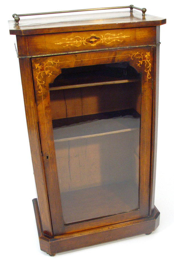 Appraisal: Victorian inlaid walnut music cabinet the brass galleried top above