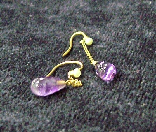 Appraisal: A pair of amethyst and pearl drop earrings