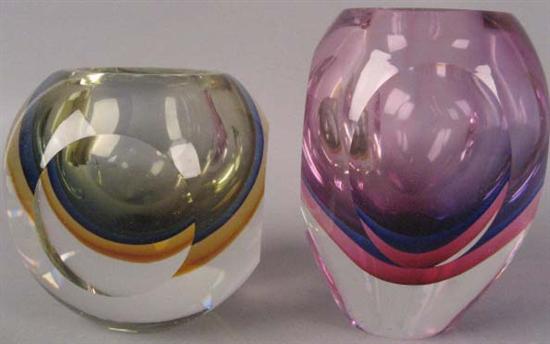 Appraisal: Two Heavy Glass Vases with square sides H