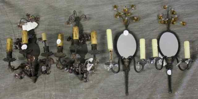 Appraisal: Iron Sconces with Glass Fruit Includes a pair of oval