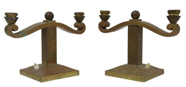 Appraisal: pair French Art Deco bronze table lamps c s two