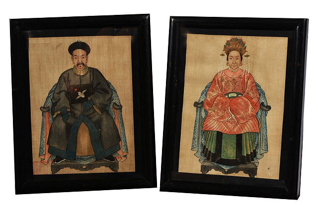 Appraisal: A PAIR OF SMALL CHINESE EMPEROR AND EMPRESS PORTRAITS each