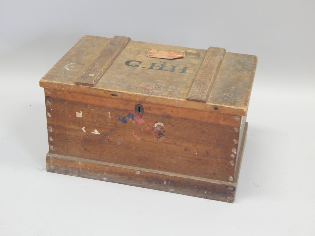 Appraisal: A later thC pine chest the rectangular hinged top bearing