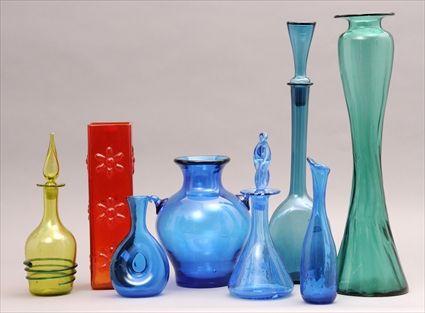 Appraisal: EIGHT ASSORTED MODERN BLUE GREEN AND RED GLASS VASES AND