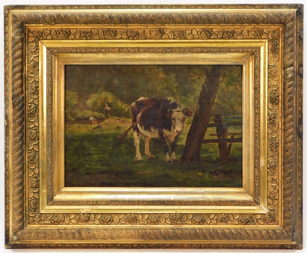 Appraisal: Jules Didier Impressionist Cow Painting Jules Didier France - Depicts