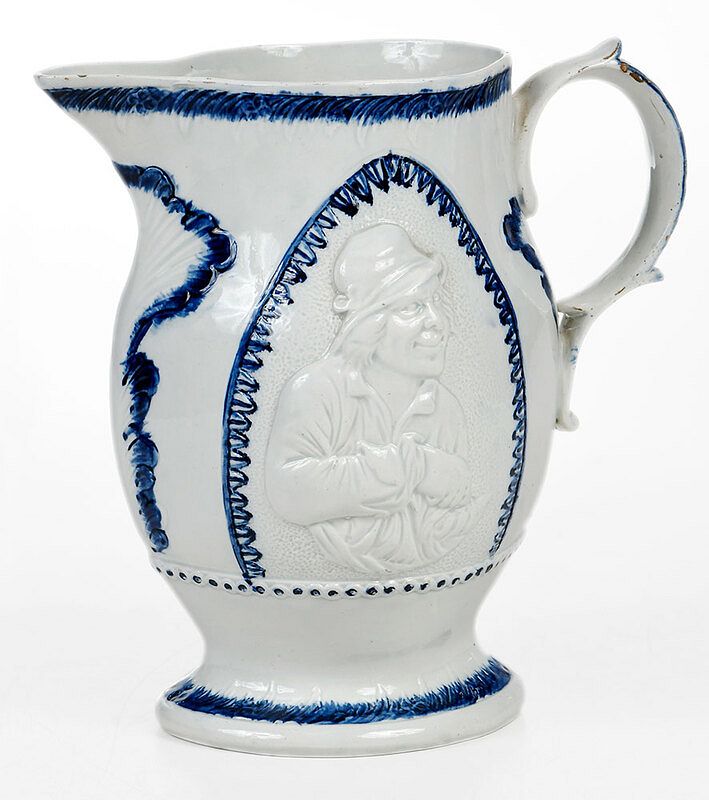 Appraisal: Blue and White Prattware Relief Molded Jug British early th