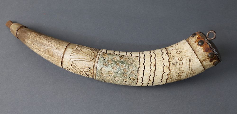 Appraisal: American Carved and Polychrome Powder Horn circa Exclusive on Bidsquare