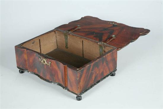 Appraisal: DECORATED DOCUMENT BOX American or English th century oak Serpentine