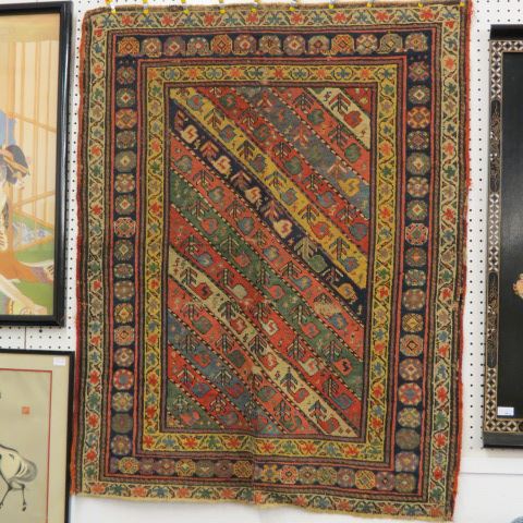 Appraisal: Antique Turkish or Persian Handmade Rug unusual designs slanted linear