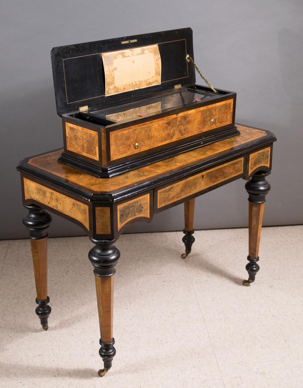 Appraisal: SWISS CYLINDER MUSIC BOX ON MATCHING STAND attributed to Nicole