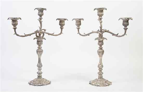 Appraisal: A Pair of Silverplate Three-Light Candelabra having a baluster form