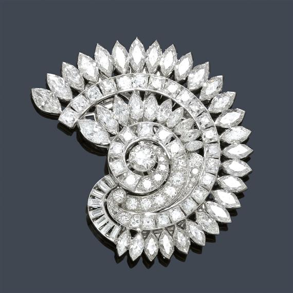 Appraisal: A DIAMOND BROOCH circa Platinum Very attractive brooch modeled as