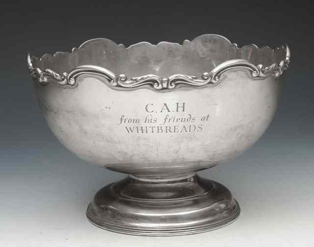 Appraisal: A TH CENTURY SILVER ROSE BOWL with scrolling rim and