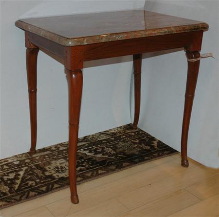 Appraisal: Provincial Style Marble Top Fruitwood Side Table Estimate -