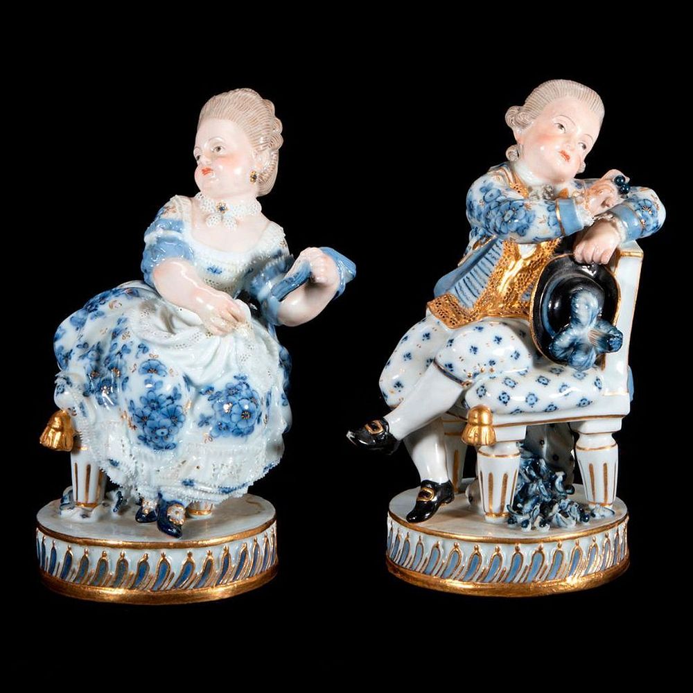 Appraisal: Pair of Meissen figures A fine pair of Meissen blue