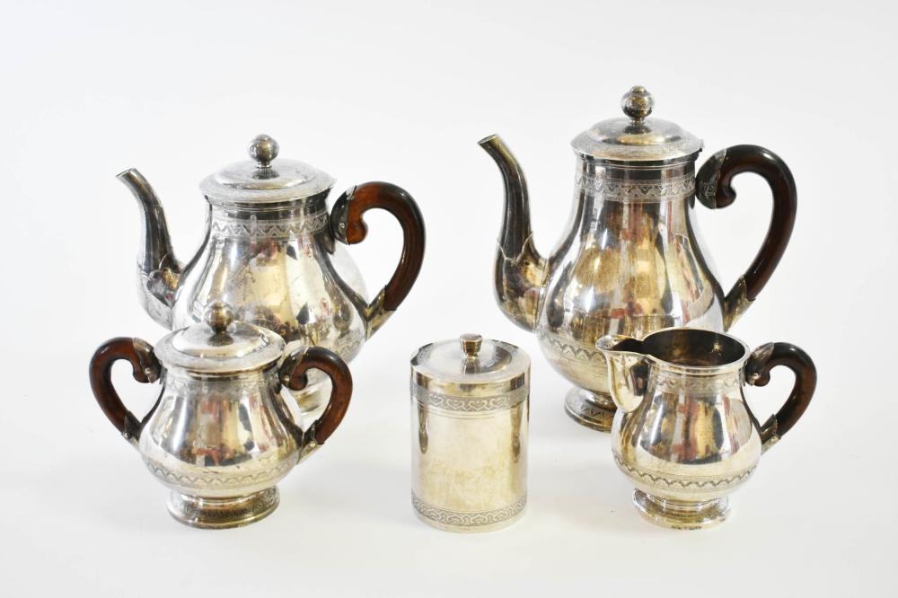 Appraisal: SILVER PLATE FIVE-PIECE TEA SERVICEUnmarked Comprising a coffee pot a