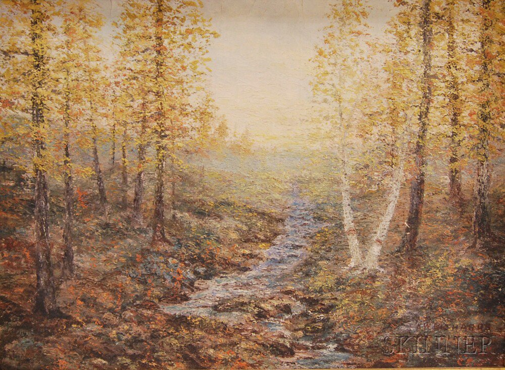 Appraisal: American School th Century Woodland Stream Signed and inscribed AW