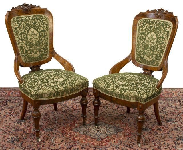 Appraisal: pair Victorian side chairs th c foliate carved crest upholstered