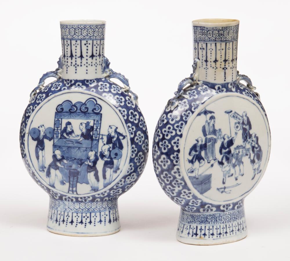 Appraisal: Two Chinese Blue and White Porcelain Moon Flask Vases tall