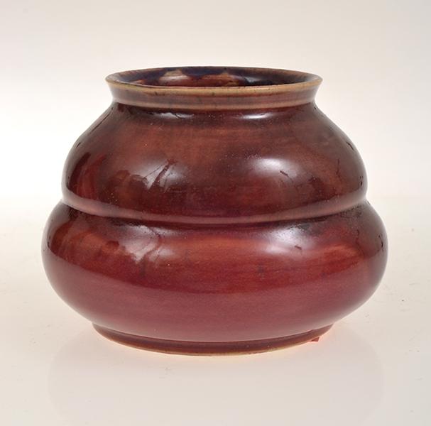 Appraisal: SMALL REMUED DOUBLE GOURDED MAGENTA GLAZED POT SIGNED CM TALL