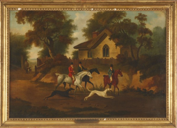 Appraisal: Hunt scene oil on canvas plaque signed x Artist English