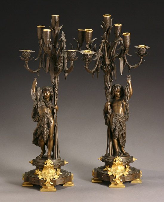 Appraisal: Pair of Louis Philippe Style Ormolu and Bronze Figural Six-Light