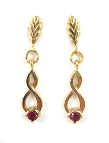 Appraisal: PAIR OF RUBY DANGLE EARRINGS each k yellow gold set