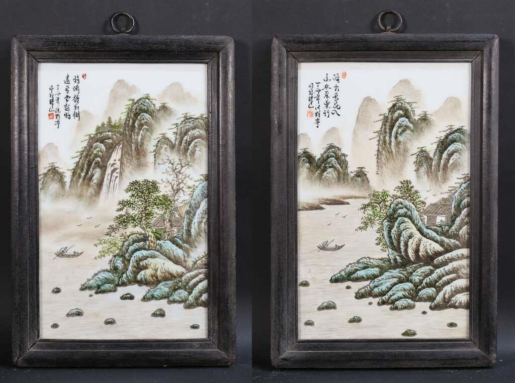 Appraisal: PAIR OF CHINESE PLAQUES ATTRIBUTED TO WANG YETINGAttributed to Wang