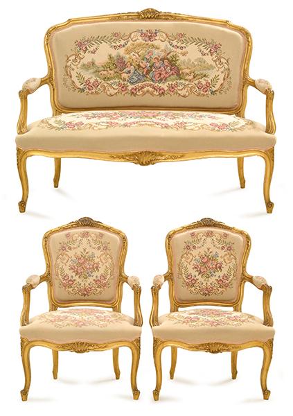 Appraisal: A LOUIS XV STYLE FIVE PIECE GILT WOOD SALON SUITE