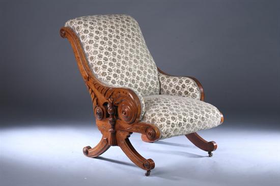 Appraisal: VICTORIAN CARVED AND BURLED WALNUT INLAID ARM CHAIR th century