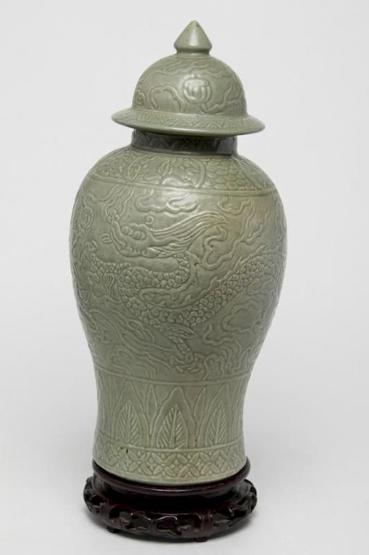 Appraisal: Asian Celadon-Glazed Porcelain Baluster Vase Chinese Japanese or Korean porcelain