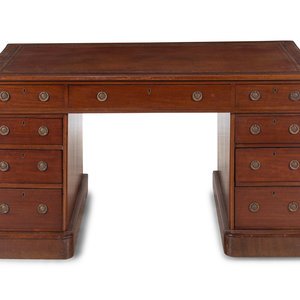 Appraisal: An Edwardian Style Mahogany Pedestal Desk First Half th Century