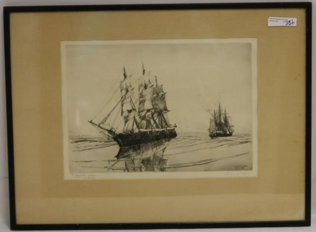 Appraisal: GEORGE C WALES - BOSTON FRAMED ETCHINGTITLED SOUTH SEAS DEPICTING