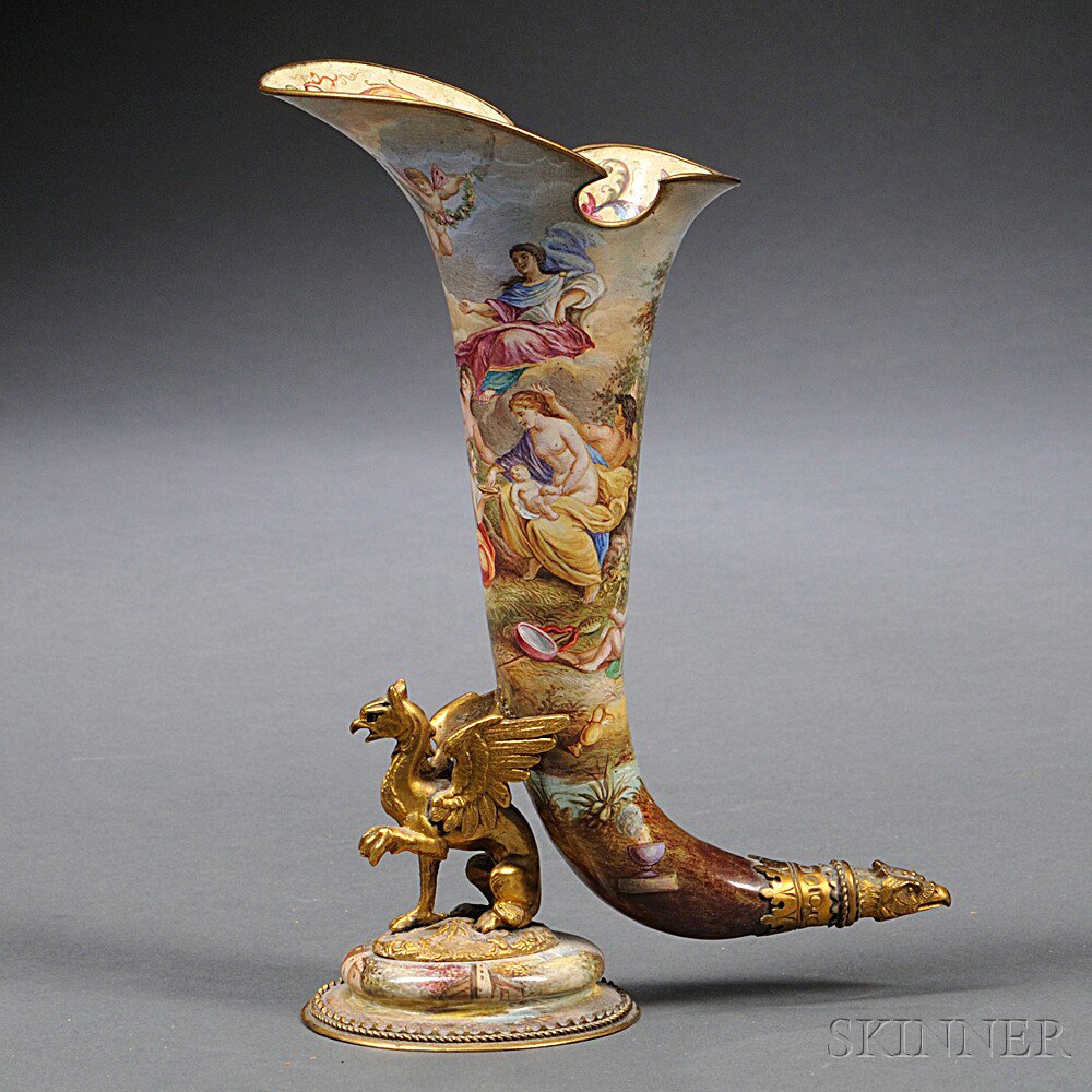 Appraisal: Viennese Enameled and Ormolu Cornucopia Austria late th century the