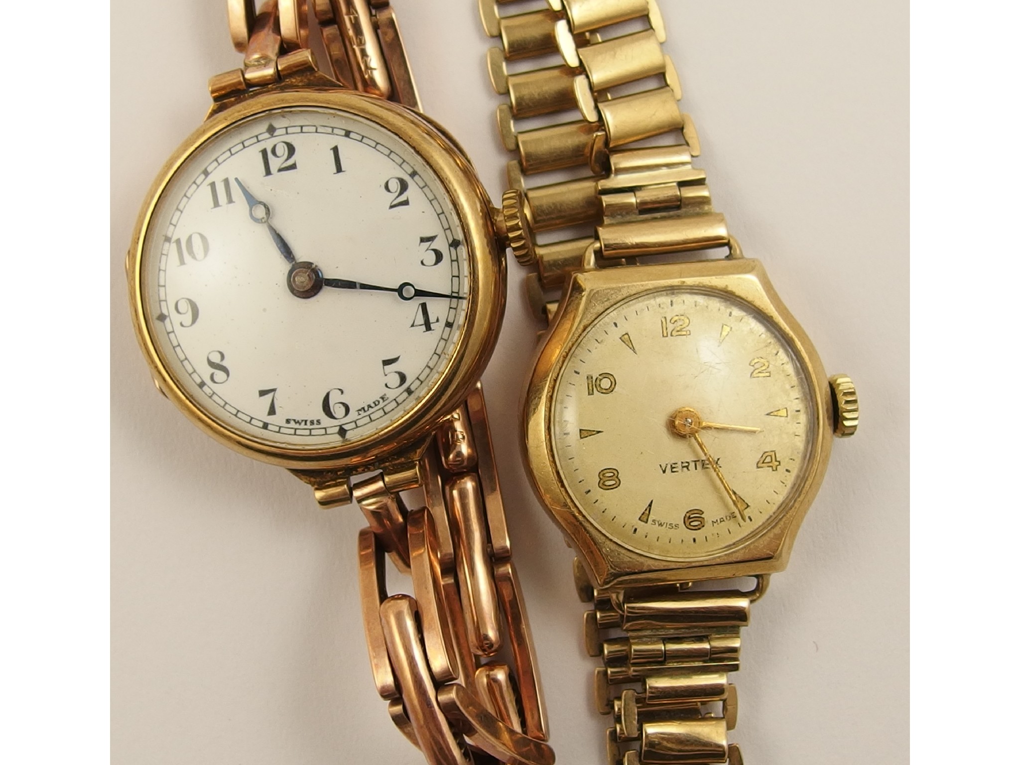 Appraisal: Two ct gold cased and strapped ladies vintage watches weight