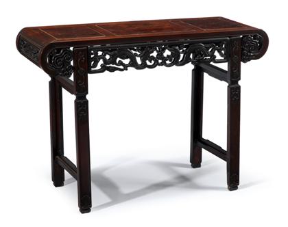 Appraisal: Good Chinese carved hongmu and burlwood side table th century