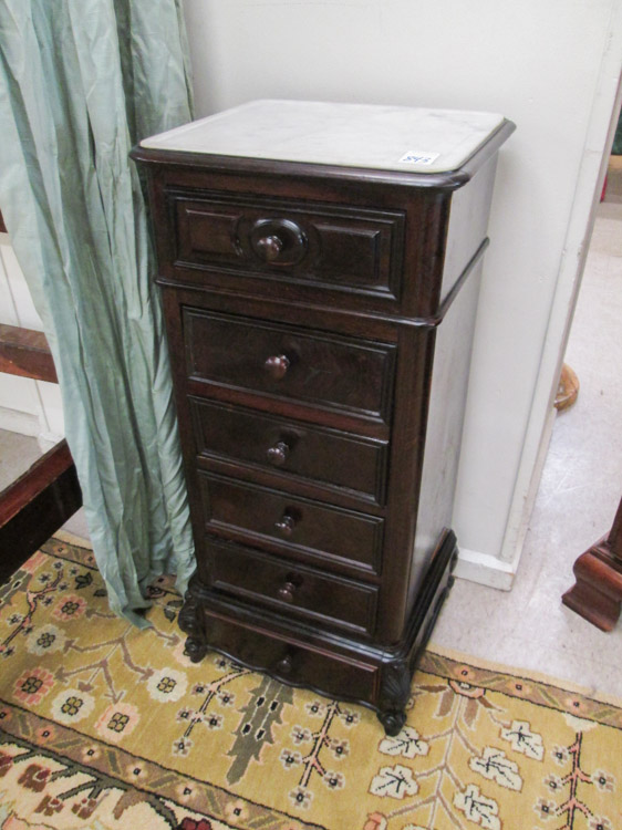 Appraisal: TALL VICTORIAN MARBLE-TOP NIGHTSTAND Louis XV substyle French th century