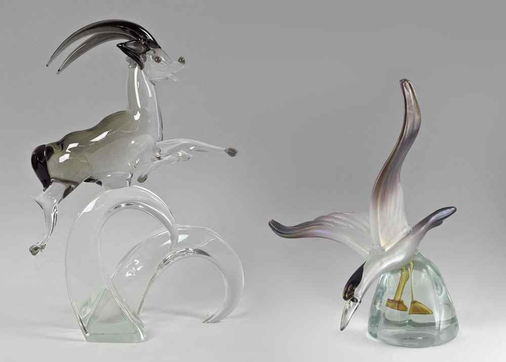 Appraisal: ITALIAN GLASS GAZELLE BIRD IN FLIGHT SCULPTURES To include Licio