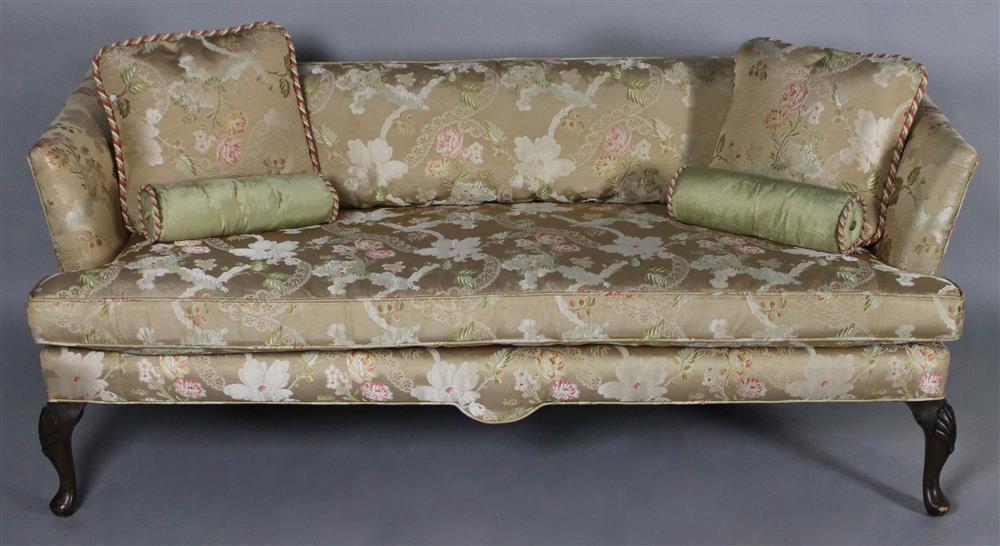 Appraisal: LUXURIOUS FLORAL ITALIAN SILK LAMPAS UPHOLSTERED SETTEE having a straight