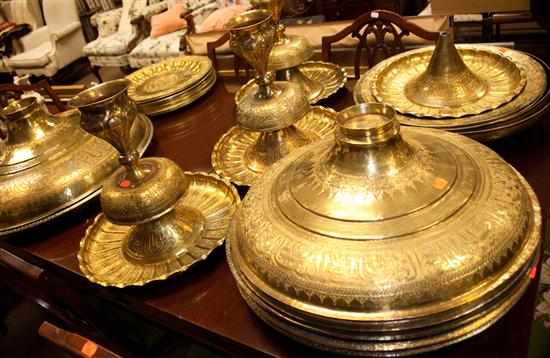 Appraisal: Assorted Arabic etched brass serving articles plates and vases Estimate