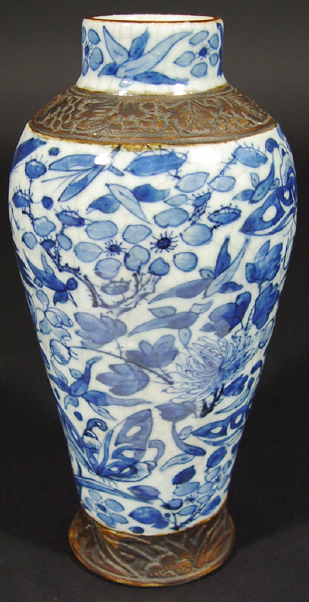 Appraisal: Oriental porcelain baluster vase hand painted in blue with birds