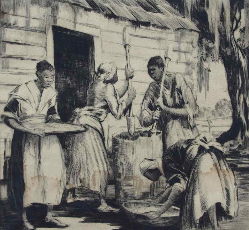 Appraisal: HUTTY Alfred American - ''Pounding Rice'' Etching With Drypoint impression