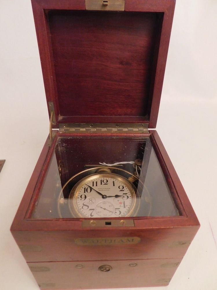 Appraisal: WALTHAM SHIP'S CHRONOMETER Antique Waltham Watch Co brass gimbaled chronometer