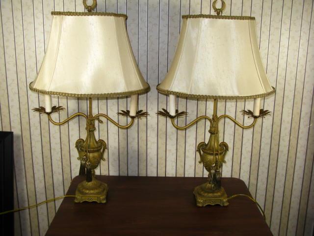 Appraisal: Pair of Double Stem Table Lamps urn form antique gilt