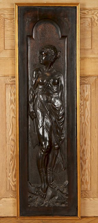 Appraisal: TH C GILT WOOD CARVED PANEL OF ARTEMIS A nineteenth