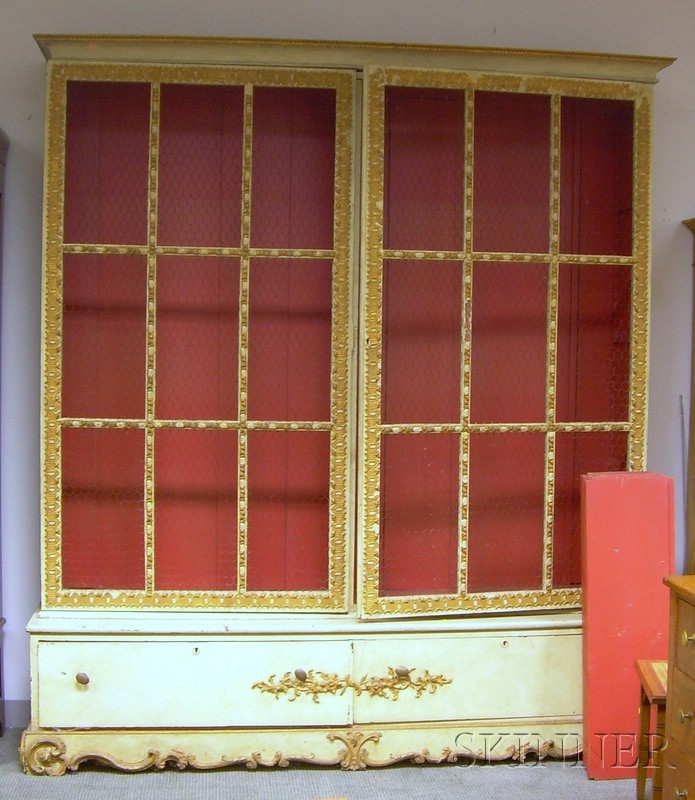 Appraisal: Italian-style Gilt and Painted Carved Wood Two-Door Bookcase over Two